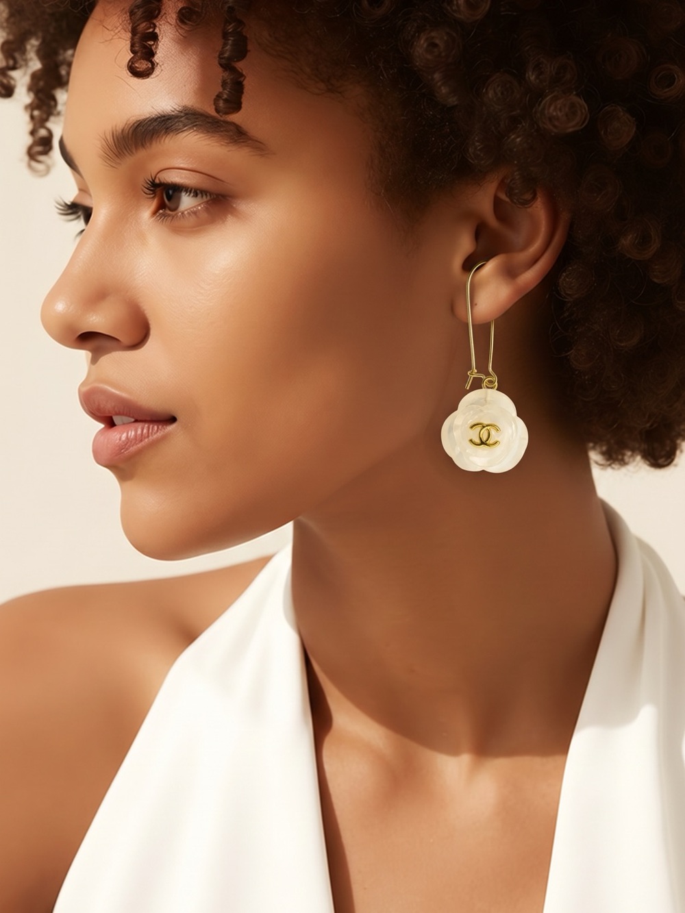Fashion Jewelry Gold-Tone Hook Earrings with White Flower Drop